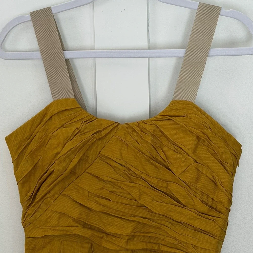 NEW J. Crew Women's Sun Dress Mustard Yellow Cotton Pleated Sleeveless SZ 4 NWT‎